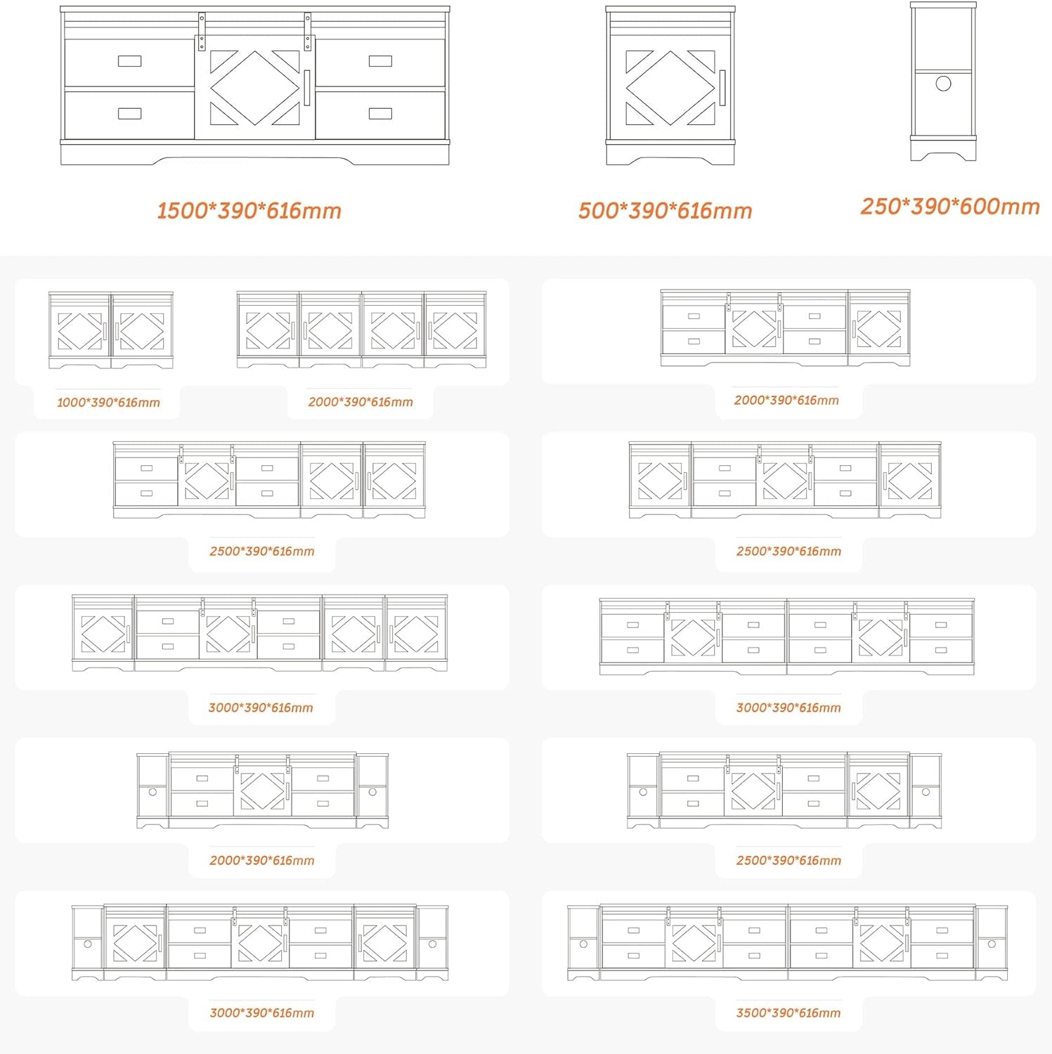 98.4" Wide TV Stand for Tvs up to 110",Faux Bark Finish Wood